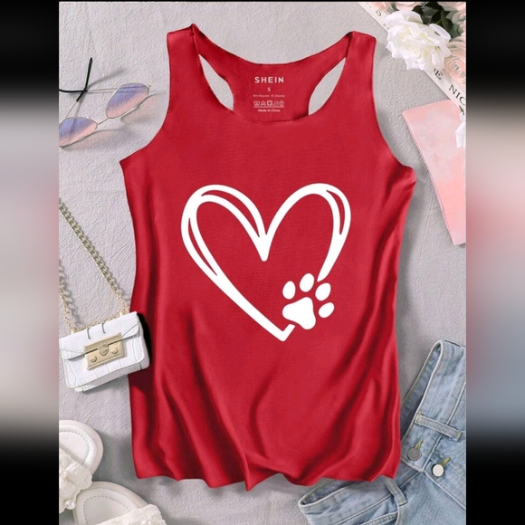 SHEIN Tops - Shein Red Heart Paw Tank Top